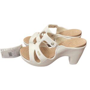 Crocs Women's Cyprus V Sandal SZ 9 Block Heel Mule White Rubber Strappy Rare
